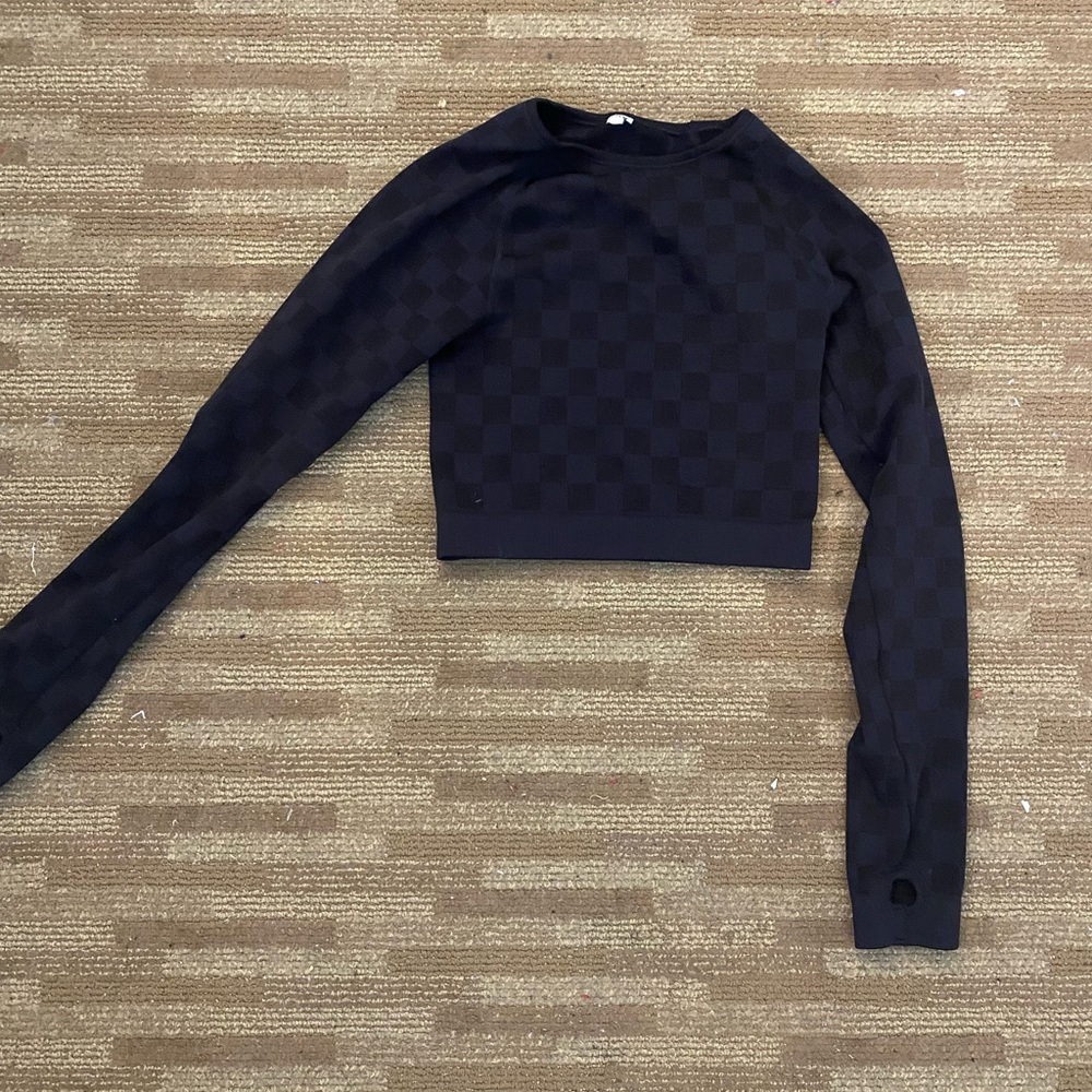 Checkered Black Long Sleeve Top